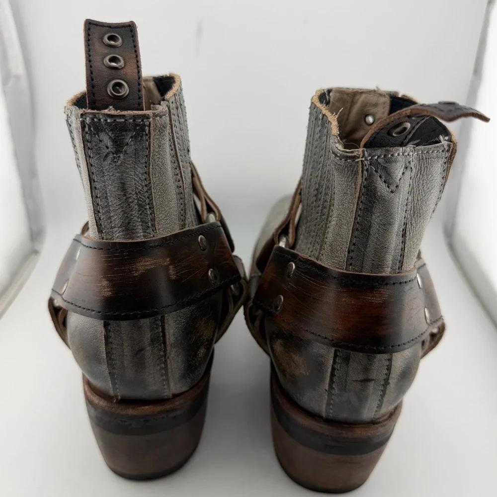 Freebird Whiskey‎ Harness Boots 9 Grey Leather Square Toe Excellent Distressed